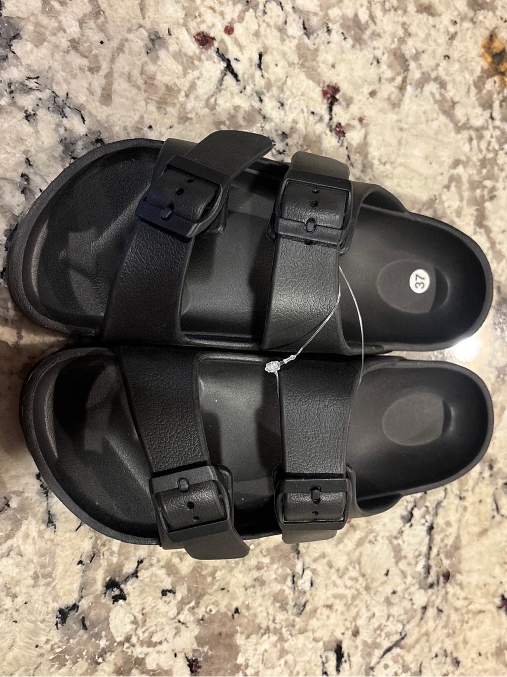 Black Kids Double-Buckle Slide Sandals